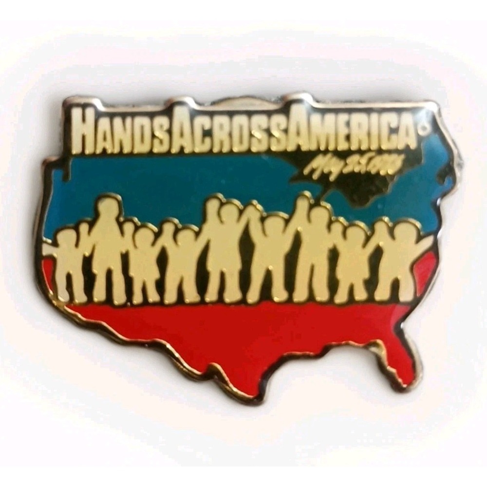 Vintage 1986 Hands Across America Enamel Lapel Hat Pin Pinback Badge USA Made